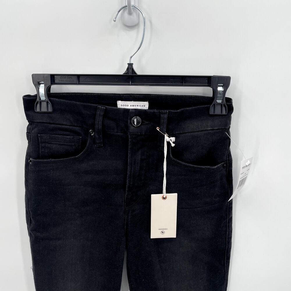 GOOD AMERICAN NWT Black Denim Good Legs Step Fray Hem Skinny Denim // 0 - Picture 4 of 9